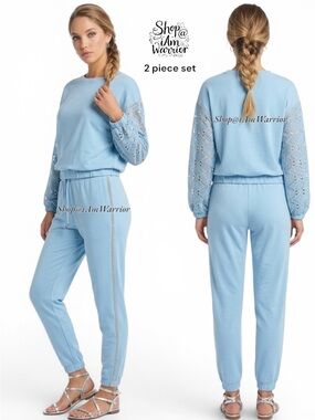 Boston Proper blue 2PC embellished top + jogger lounge set *shop@iamwarrior